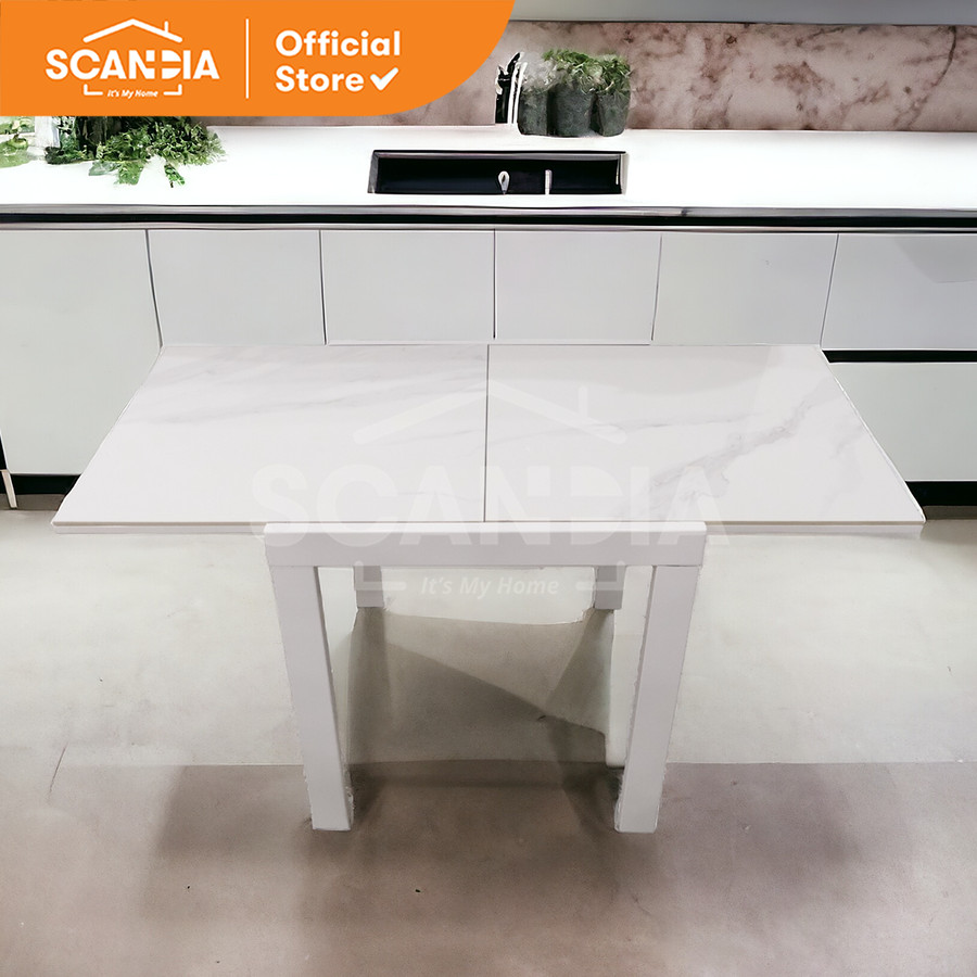 SCANDIA Dining Table Meja Sigmund With Extention 70-140x70x75Cm White