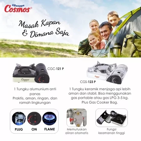 Cosmos Kompor Gas Portable CGC123PN / CGC-123PN Stainless Stell 1 Tungku + Koper