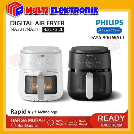 Philips Digital Air Fryer NA221 Kapasitas 4.2L Rapid Air Technology Transparan dilengkapi Lampu