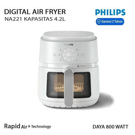Philips Digital Air Fryer NA221 Kapasitas 4.2L Rapid Air Technology Transparan dilengkapi Lampu