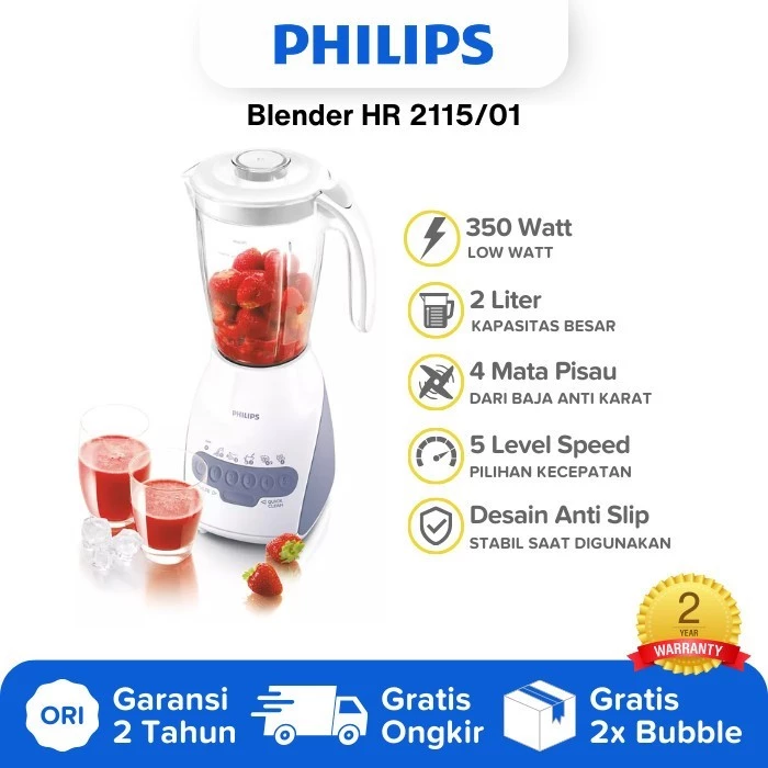 Philips Blender HR2115 Gelas Plastik Kapasitas 2L Garansi Resmi 2 Tahun