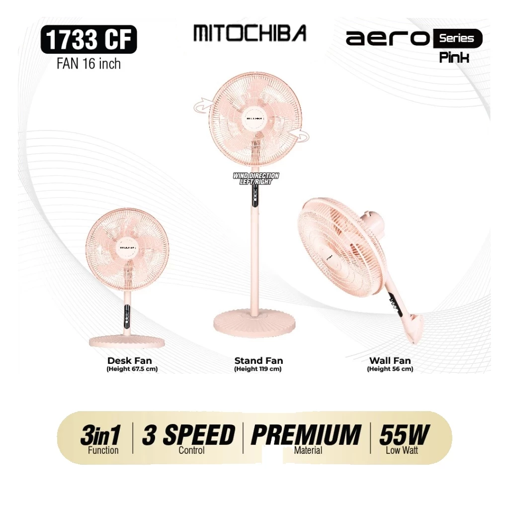 Mitochiba Kipas Angin Aero Series 3in1 Multifungsi 1733CF / 1733CFR Ukuran 16 Inch