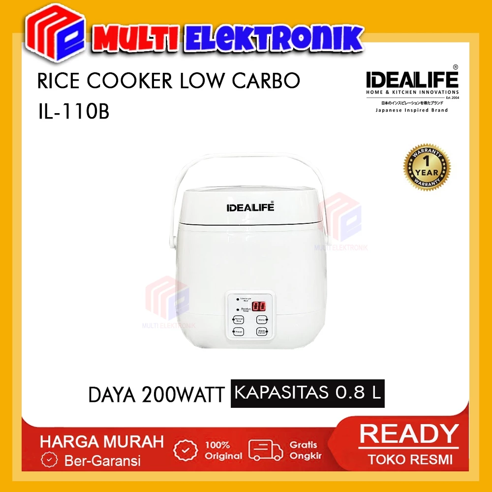 Idealife Mini Rice Cooker IL-110B / IL110B Low Carbo Low Sugar Original Garansi Resmi 4.9 135 penilaian