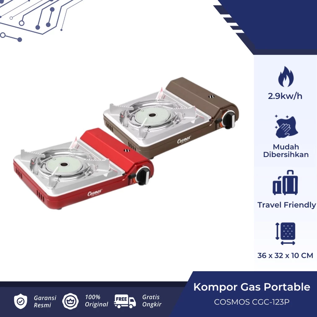 Cosmos Kompor Gas Portable CGC123PN / CGC-123PN Stainless Stell 1 Tungku + Koper