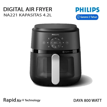 Philips Digital Air Fryer NA221 Kapasitas 4.2L Rapid Air Technology Transparan dilengkapi Lampu