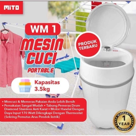 Mito Mesin Cuci Portable WM1 - Mesin Cuci Mini Portable 3,5 KG