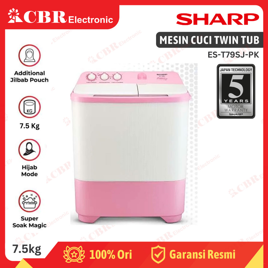 Mesin Cuci SHARP 2 Tabung 7.5KG ES-T79SJ-PK (Hijab Series) 