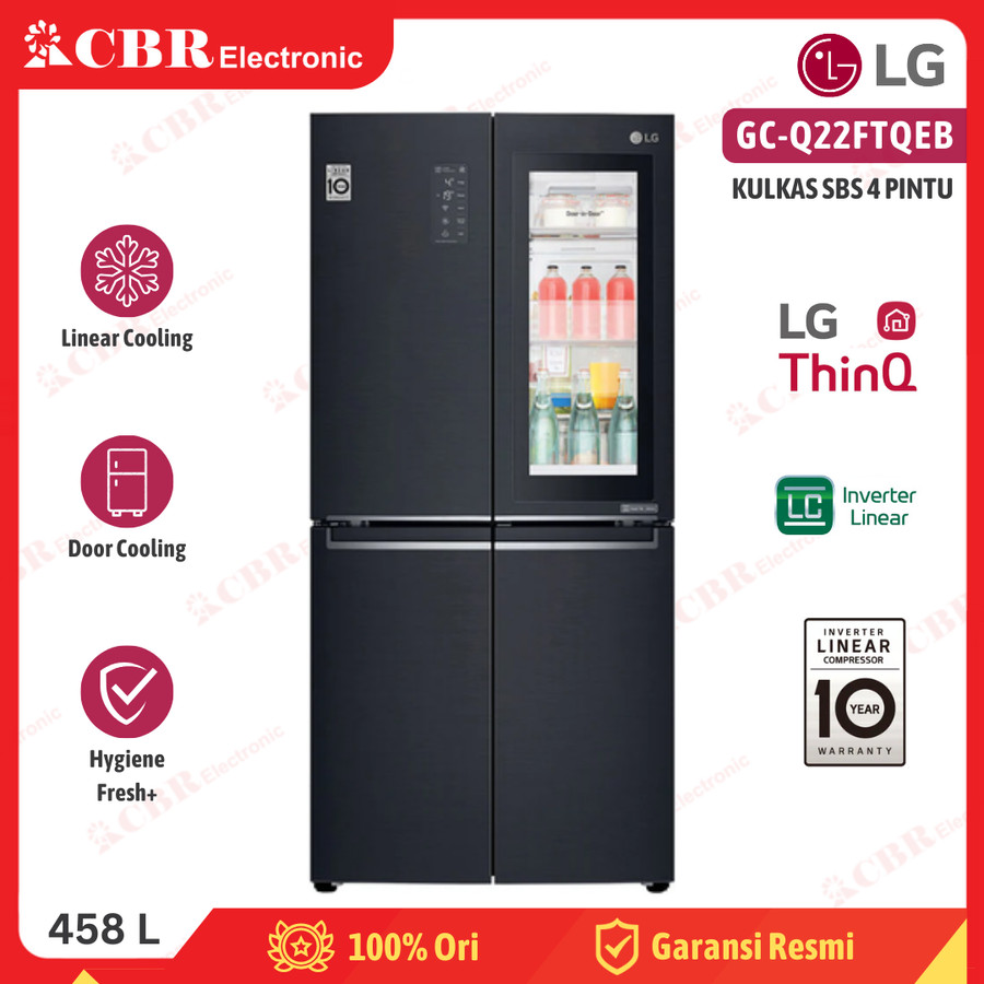 Kulkas LG Side By Side 4 Pintu GC-Q22FTQEB / 458 L InstaView - Knock Knock