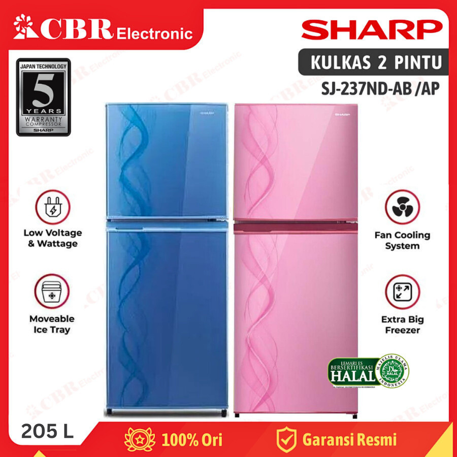 Kulkas SHARP 2 Pintu 205L / SJ-237ND-AB / SJ-237ND-AP (Kirei) - SJ-237ND-AB