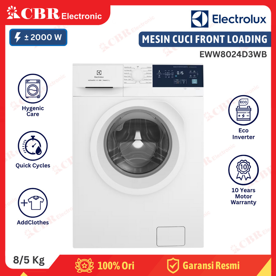Mesin Cuci ELECTROLUX Front Loading 8 Kg EWW8024D3WB (WASHER+DRYER)