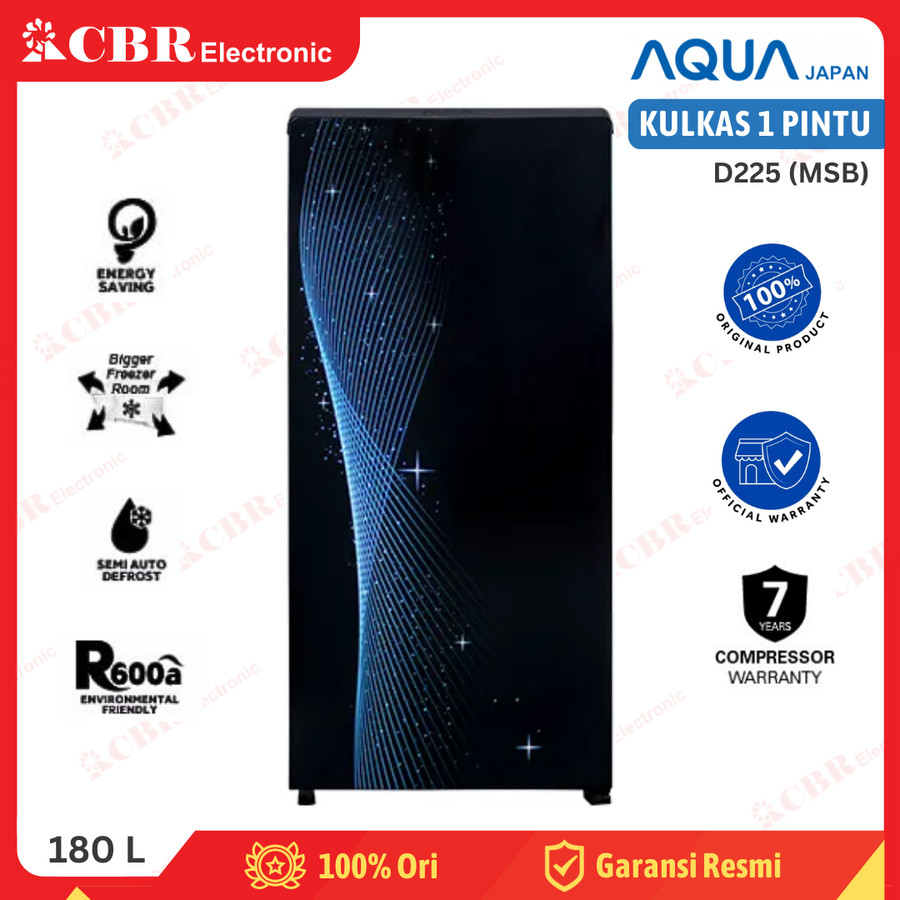 Kulkas AQUA 1 Pintu AQR-D225 (MSB) / AQR-D225 (MSG) - 180 L - Biru
