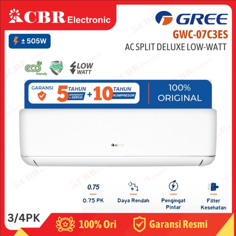 AC Split Gree Deluxe Low Watt 3/4PK GWC-07C3ES (R-32) / (Batam)