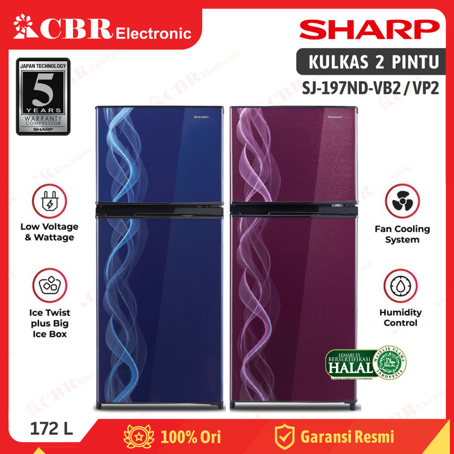 Kulkas SHARP 2 Pintu 172L / SJ-197ND-VB2 (Kirei) - SJ-197ND-VB2