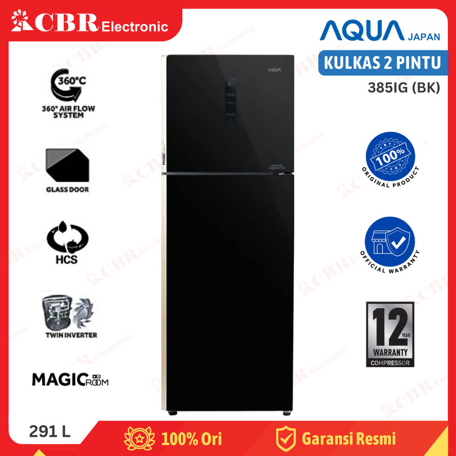 Kulkas AQUA 2 Pintu AQR-385IG (BK) / 291 L