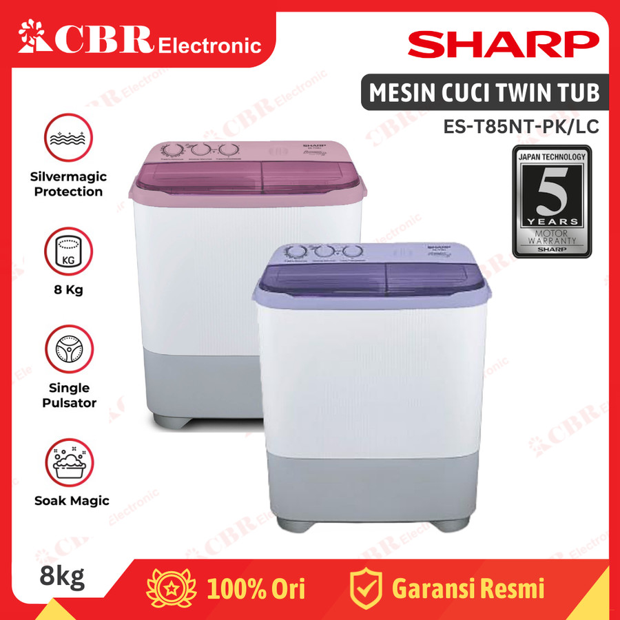 Mesin Cuci SHARP 2 Tabung 8KG ES-T85NT-PK / ES-T85NT-LC 