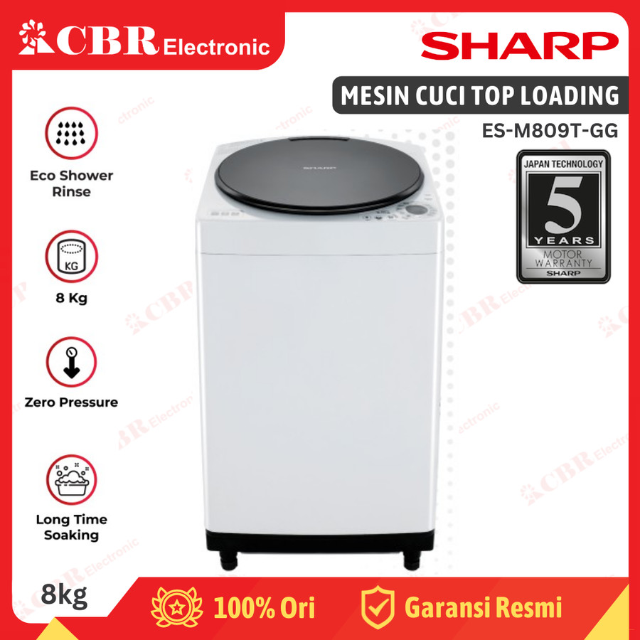 Mesin Cuci SHARP Top Loading 8KG ES-M809T-GG
