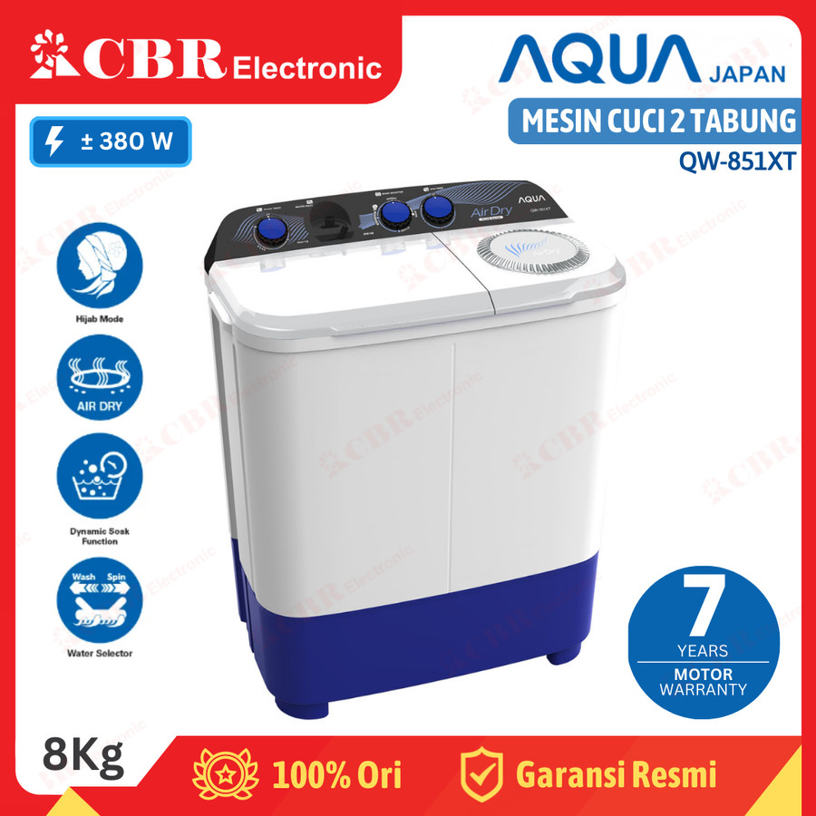 MESIN CUCI AQUA 2 TABUNG MANUAL 8KG / QW-851XT / 851XT - HIJAB MODE