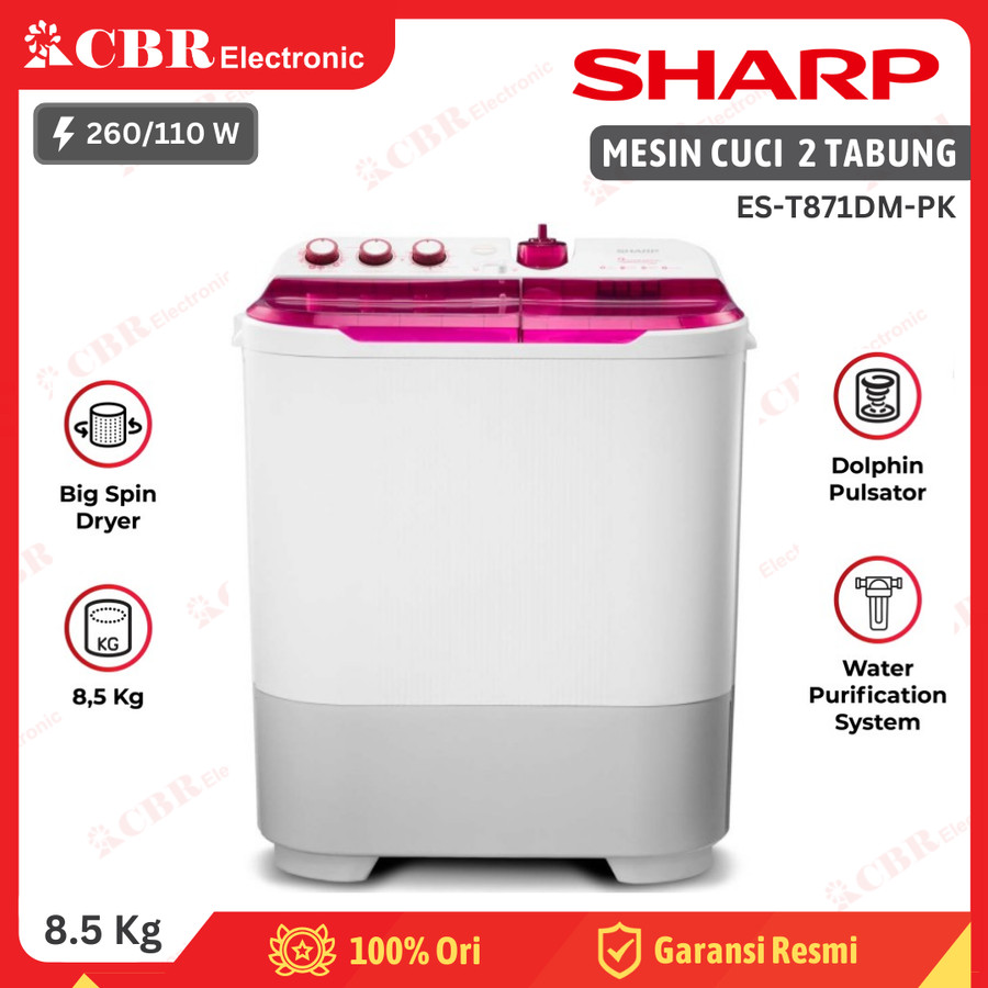 Mesin Cuci SHARP 2 Tabung 8.5 Kg ES-T871DM-PK