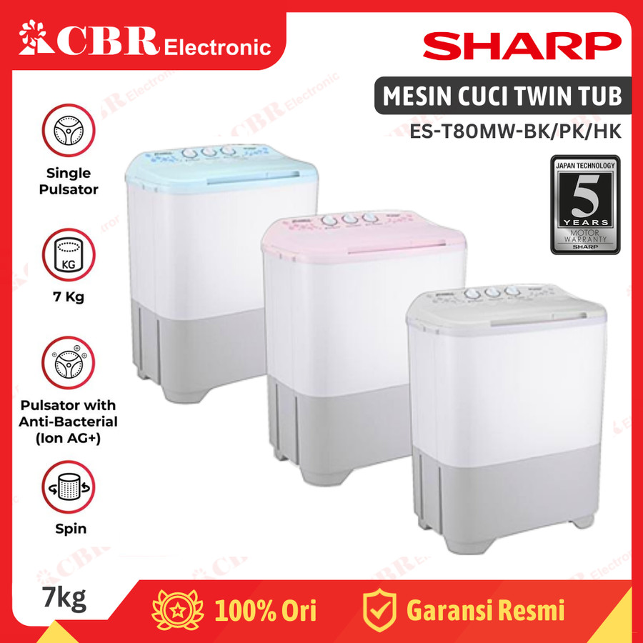Mesin Cuci SHARP 2 Tabung 7KG ES-T80MW BK/PK/HK 