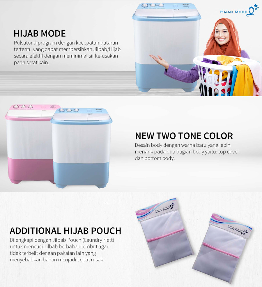 Mesin Cuci SHARP 2 Tabung 9KG ES-T99SJ PK/BL (Hijab Series) 