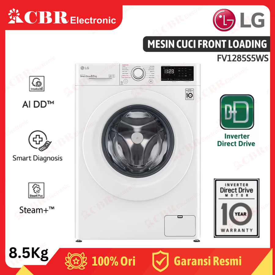 Mesin Cuci LG 8,5 KG / 8.5 KG FV1285S5WS - Front Loading - STEAM AI DD
