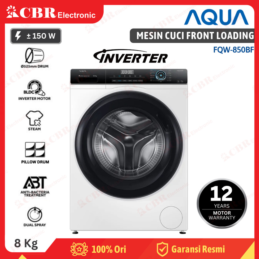 MESIN CUCI FRONT LOADING AQUA 8 KG FQW 850BF - INVERTER38