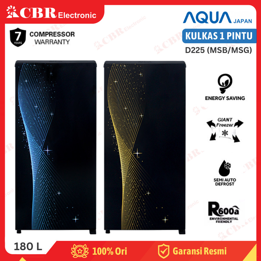Kulkas AQUA 1 Pintu AQR-D225 (MSB) / AQR-D225 (MSG) - 180 L - Biru