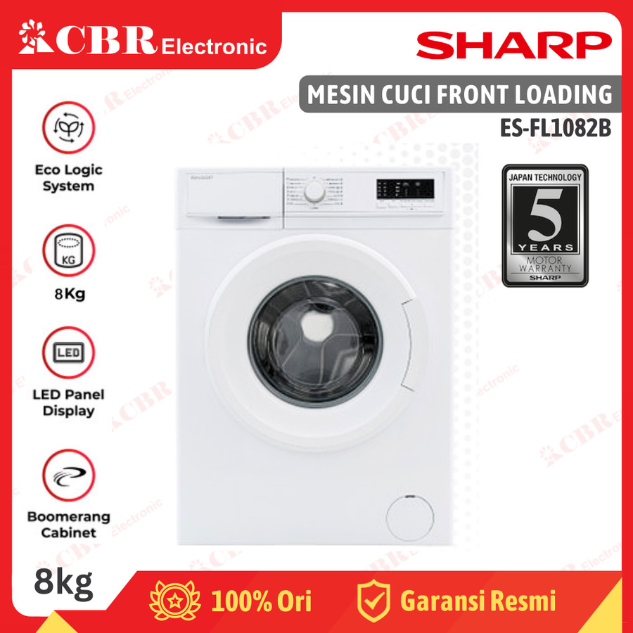 Mesin Cuci SHARP Front Loading 8kg / ES-FL1082B (Boomerang Series)