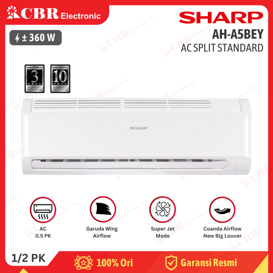 AC Split SHARP Standard 0.5PK AH-A5BEY (Garuda Wing Airflow) R-32