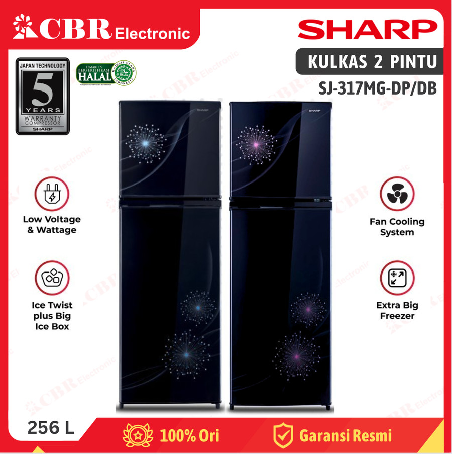 Kulkas SHARP 2 Pintu 256L / SJ-317MG-DB (Shine) 
