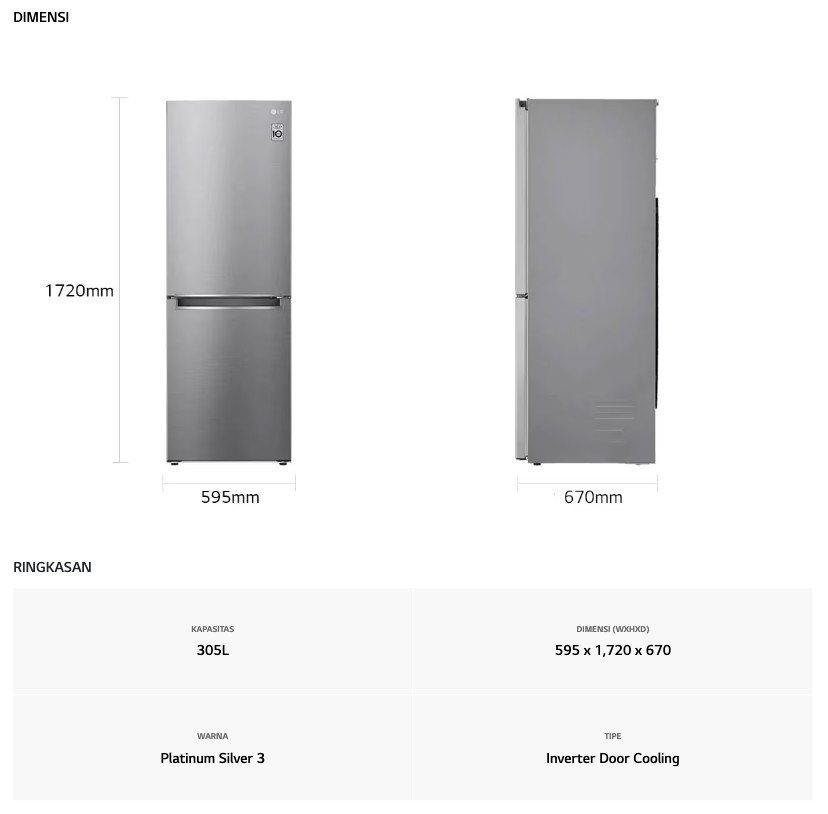 Kulkas LG 2 Pintu Bottom Freezer GC-B369NLRM (305L / Inverter)