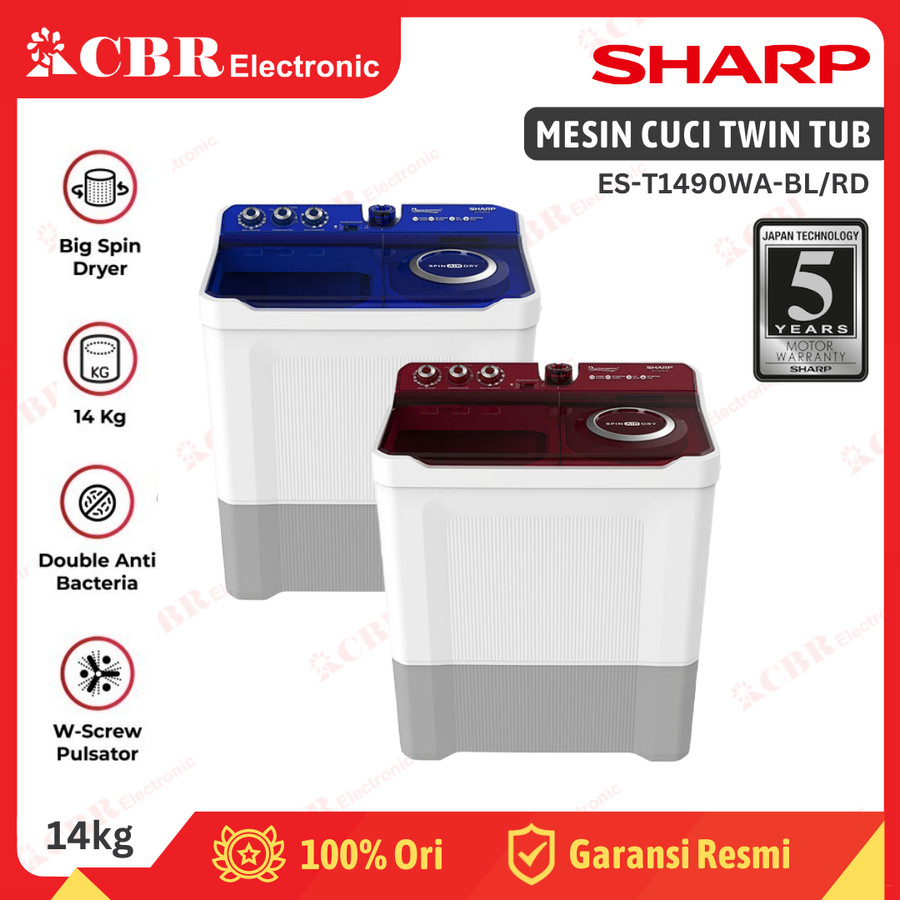 Mesin Cuci SHARP 2 Tabung 14KG ES-T1490WA-RD / ES-T1490WA-BL