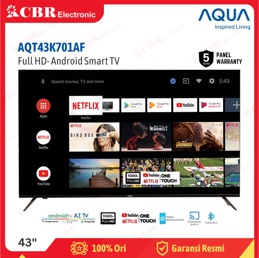 TV AQUA 43 Inch LED AQT43K701AF (Full HD - Android Smart TV)