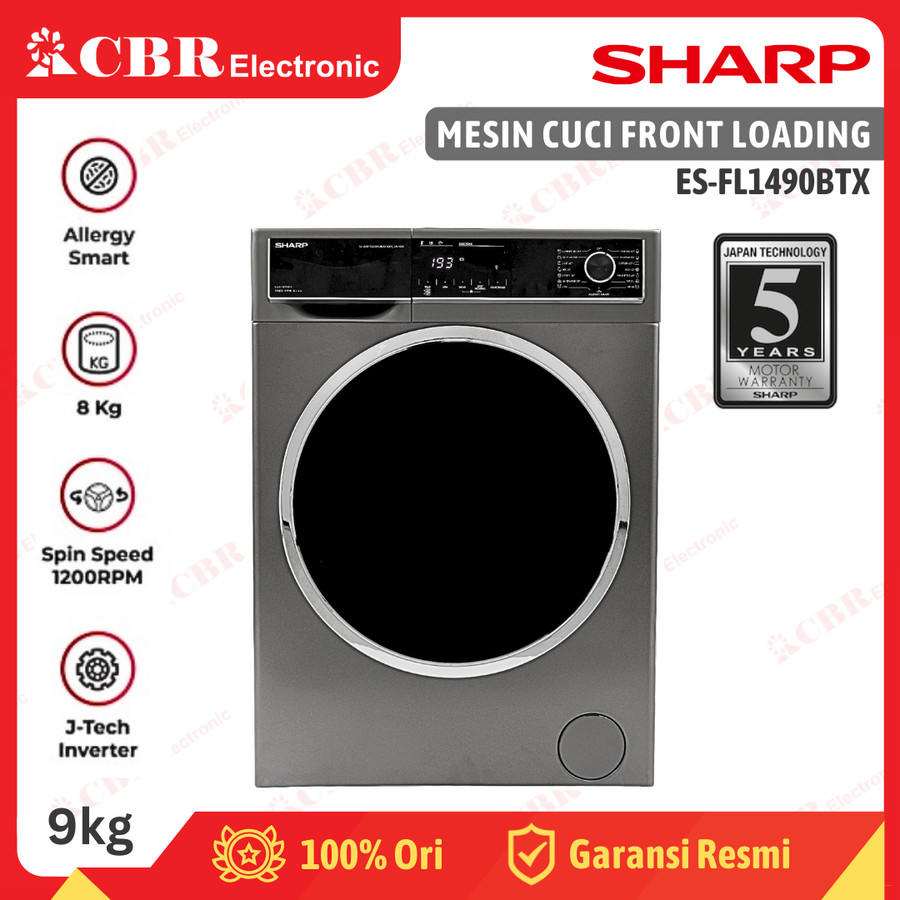 Mesin Cuci SHARP Front Loading 9kg / ES-FL1490BTX (Inverter)