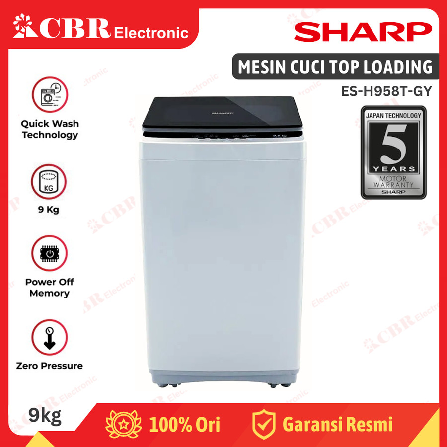 Mesin Cuci SHARP Top Loading 9.5KG ES-H958T-GY