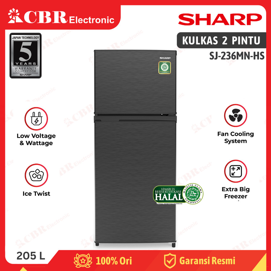 Kulkas SHARP 2 Pintu 187L / SJ-236MN-HS (Kirei)