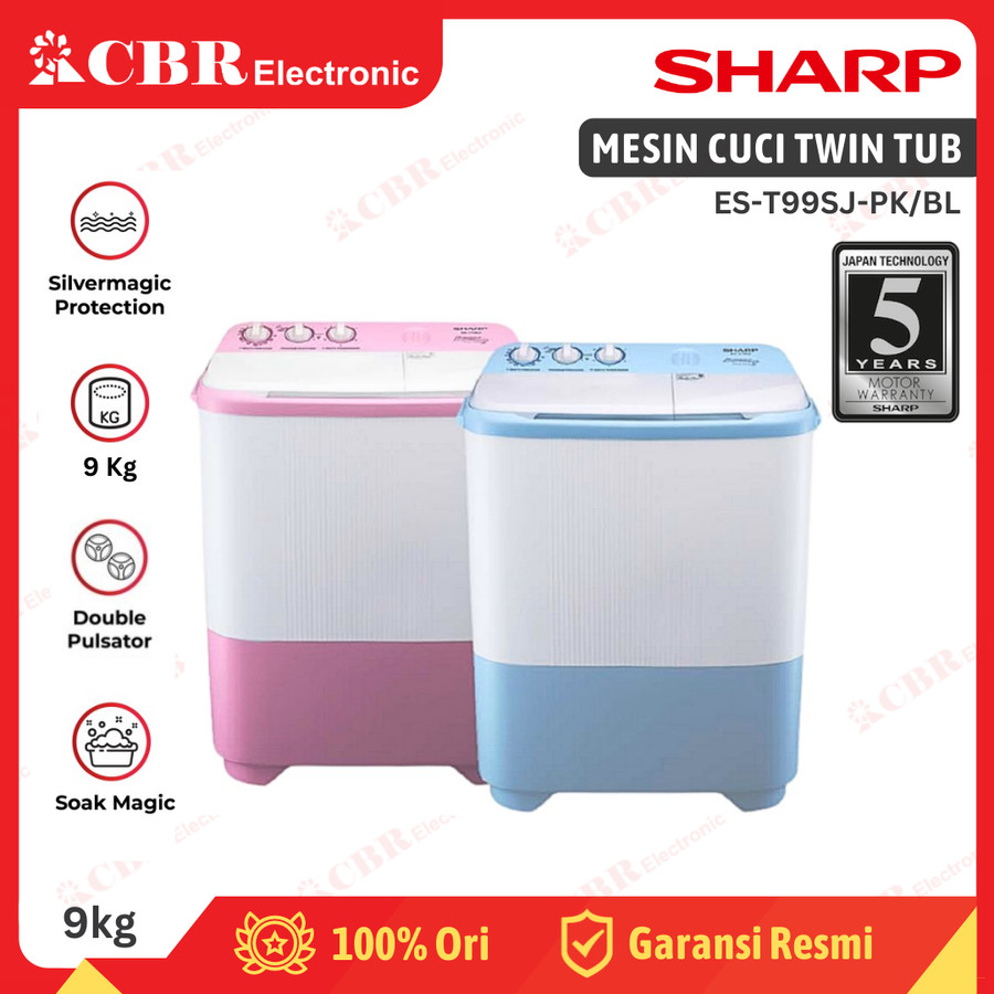Mesin Cuci SHARP 2 Tabung 9KG ES-T99SJ PK/BL (Hijab Series) 