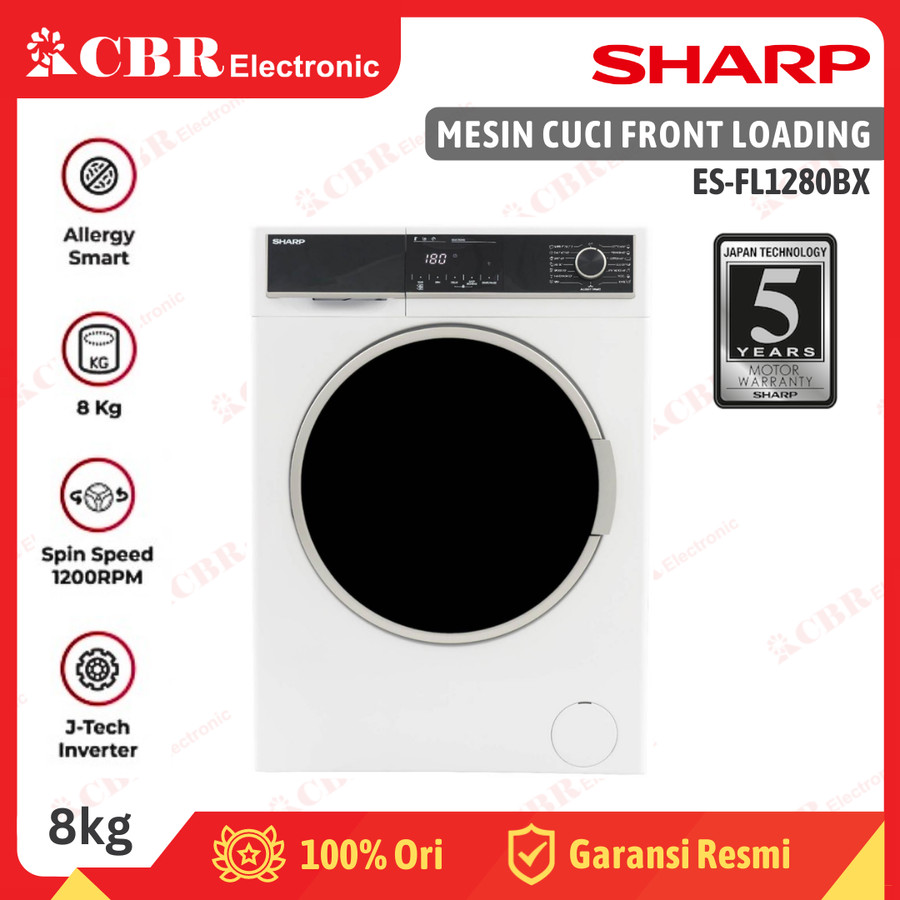 Mesin Cuci SHARP Front Loading 8kg / ES-FL1280BX (Inverter)