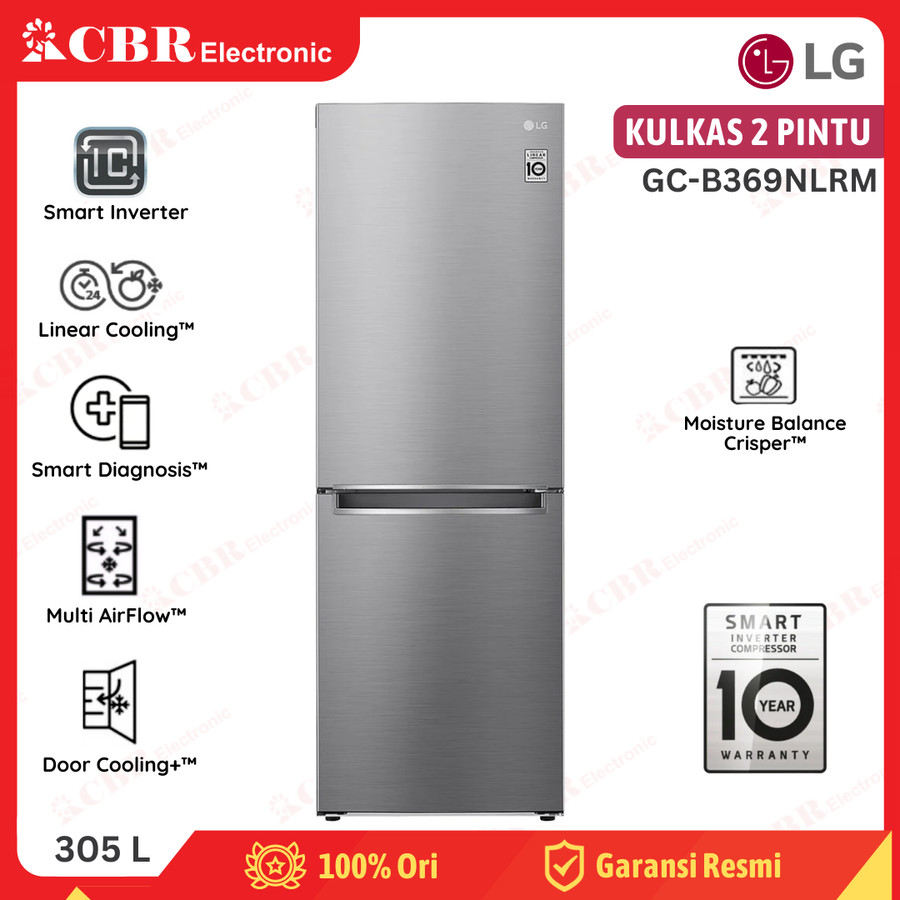 Kulkas LG 2 Pintu Bottom Freezer GC-B369NLRM (305L / Inverter)