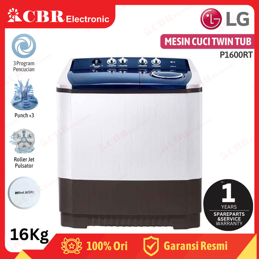 Mesin Cuci LG 16 KG P1600RT / 2 Tabung Manual / Biru
