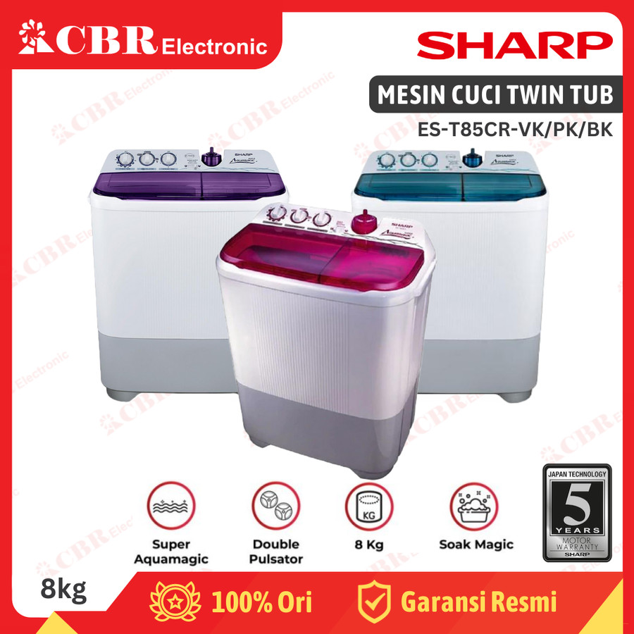 Mesin Cuci SHARP 2 Tabung 8KG ES-T85CR-PK / ES-T85CR-VK / ES-T85CR-BK 