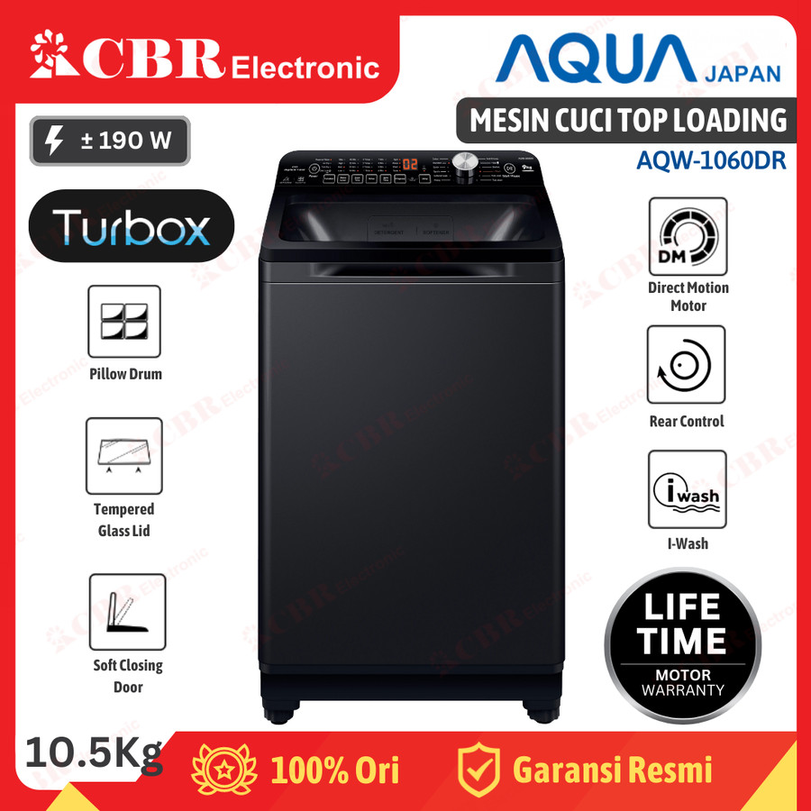 MESIN CUCI AQUA TOP LOADING 10.5 KG / AQW 1060DR/ TURBOX -iWASH / 10KG
