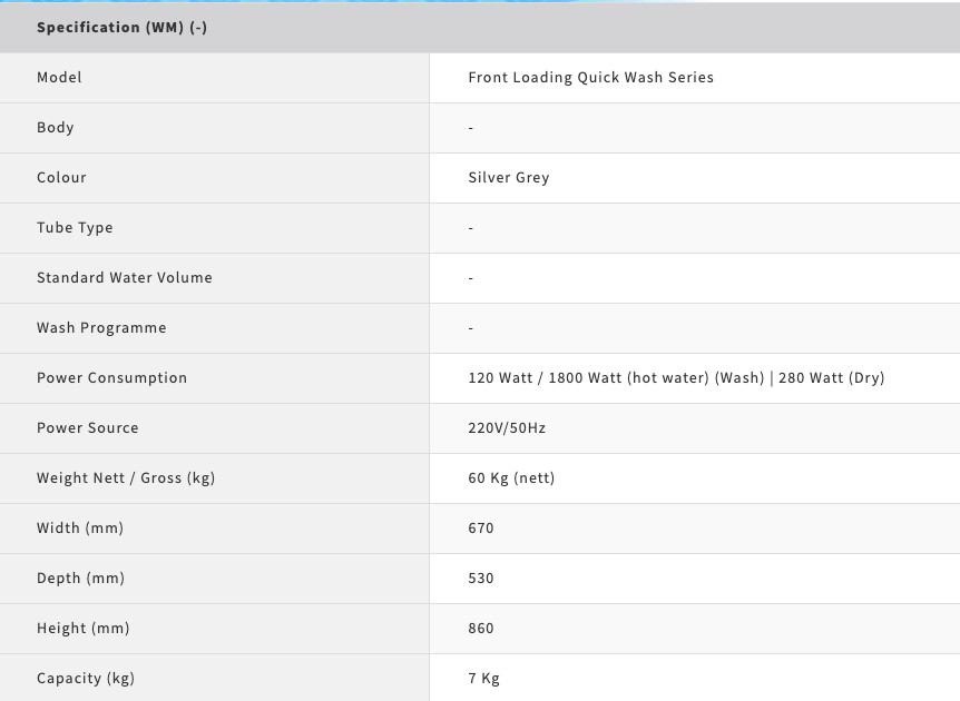 Mesin Cuci SHARP Front Loading 7kg / ES-FL1073W