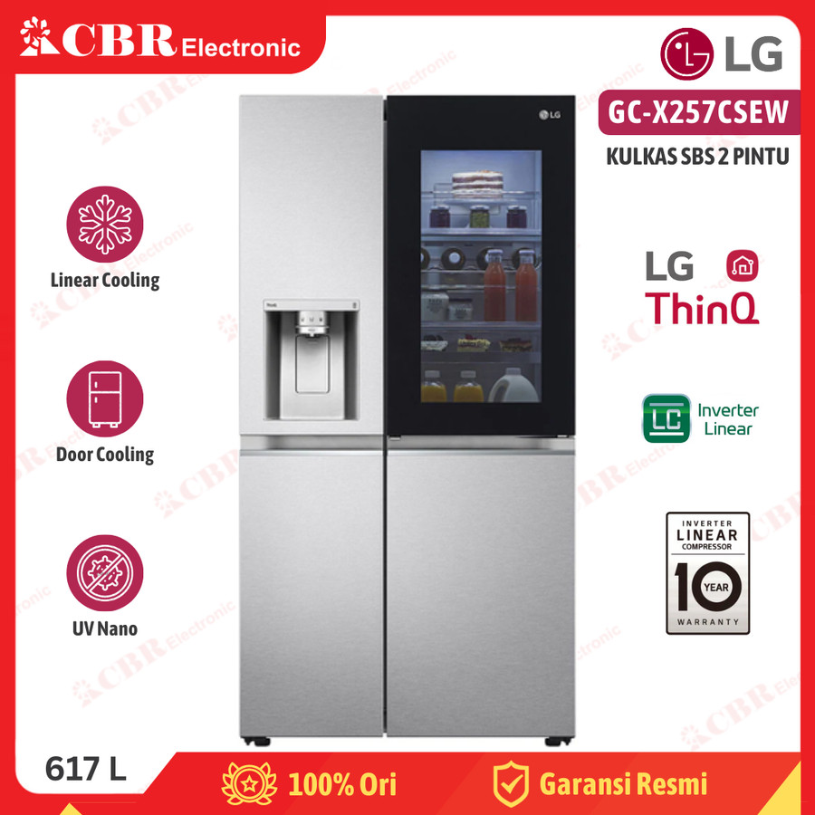 Kulkas LG Side By Side 2 Pintu GC-X257CSEW (617 L / Inverter) InstaView - Knock Knock