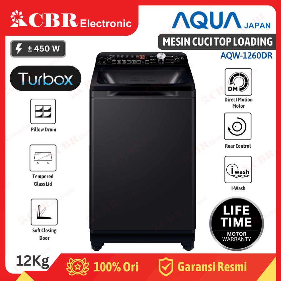 MESIN CUCI AQUA TOP LOADING 12 KG / AQW 1260DR/ TURBOX - iWASH