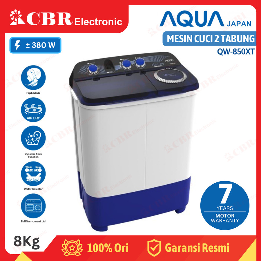 MESIN CUCI AQUA 2 TABUNG MANUAL 8KG / QW-850XT / 850XT - HIJAB MODE