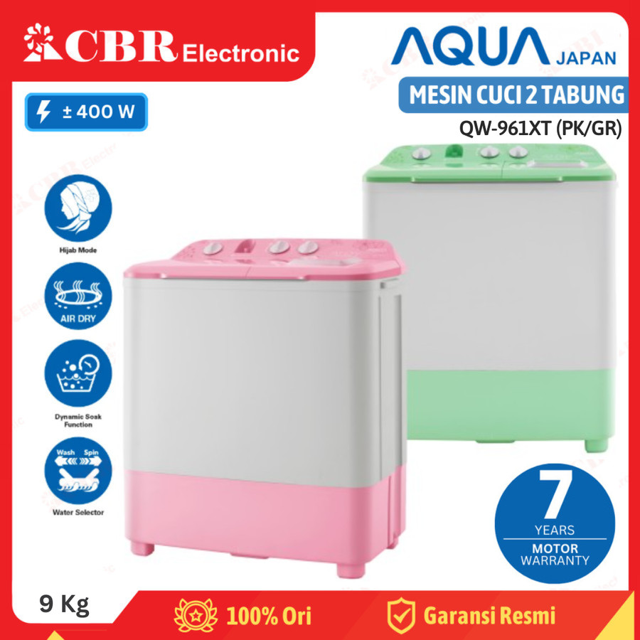 Mesin Cuci AQUA 2 Tabung 9KG / QW-961XT (PK/GR) - MANUAL / HIJAB MODE