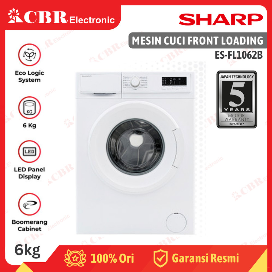 Mesin Cuci SHARP Front Loading 6kg / ES-FL1062B (Boomerang Series)