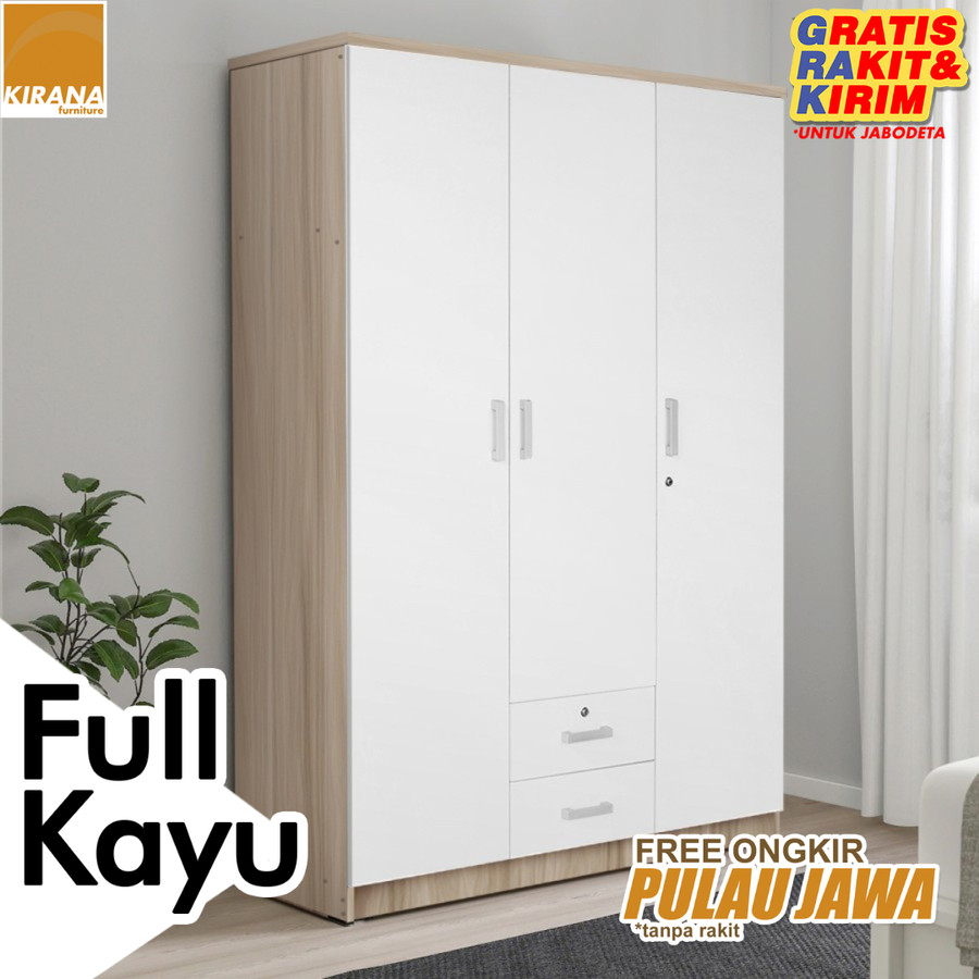 Kirana Lemari Pakaian 3 Pintu Arizona Polos