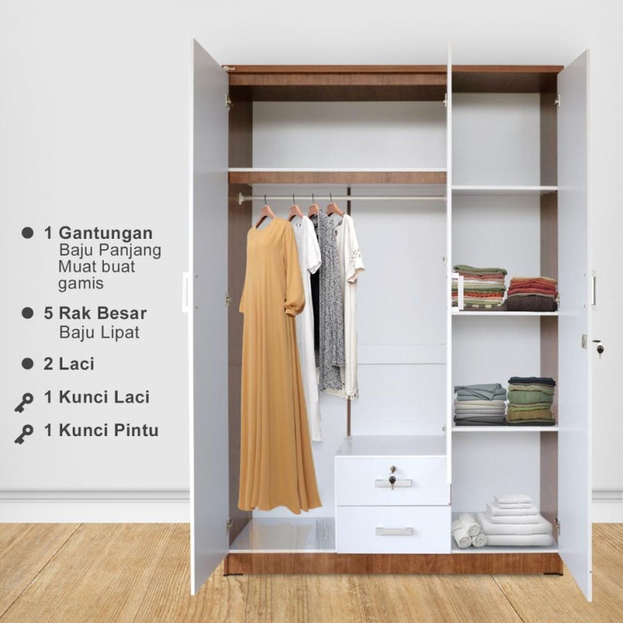 Kirana Lemari Pakaian 3 Pintu Arizona Polos
